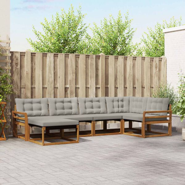 vidaXL Āra dīvānu komplekts ar spilvenu 6 pcs Dabīgs un gai&scaron;i pelēks