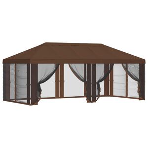 vidaXL Paviljona pārsegs ar sānu sienām Brūna 600,5 x 300,5 cm