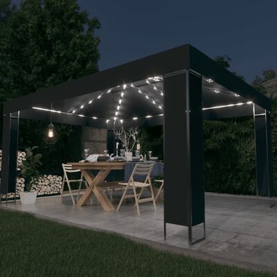 vidaXL dārza nojume ar LED lampiņu virtenēm, 3x4 m, antracītpelēka