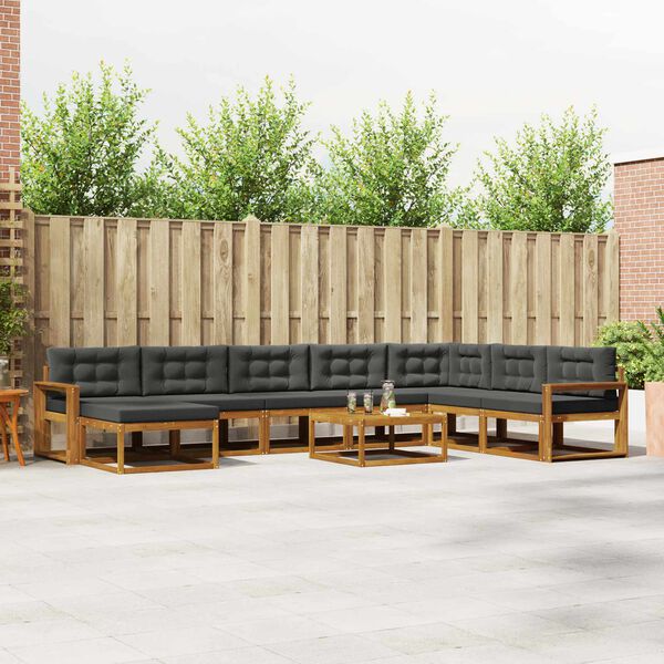 vidaXL Āra dīvānu komplekts ar spilvenu 9 pcs Dabisks un antracīts