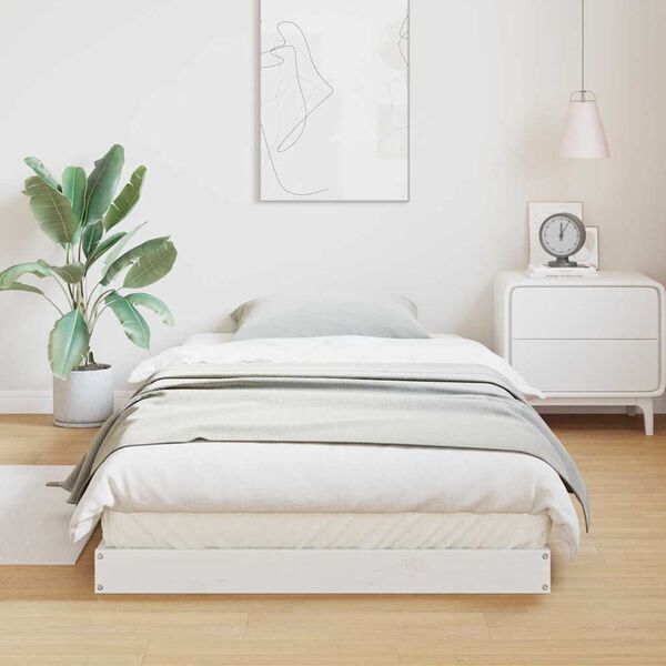 vidaXL Grīdas gultas rāmis Balts 213.5 x 104 x 9 cm Ciets priedes koks