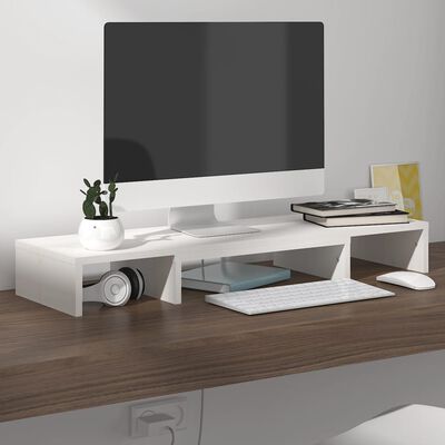 vidaXL monitora paliktnis, balts, 80x24x10,5 cm, priedes masīvkoks