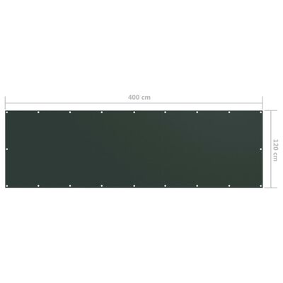 vidaXL balkona aizslietnis, 120x400 cm, tumši zaļš audums