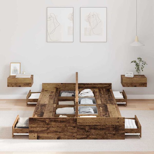 vidaXL Gultas ar uzglabā&scaron;anas vietu Vecs koks 120 x 200 cm