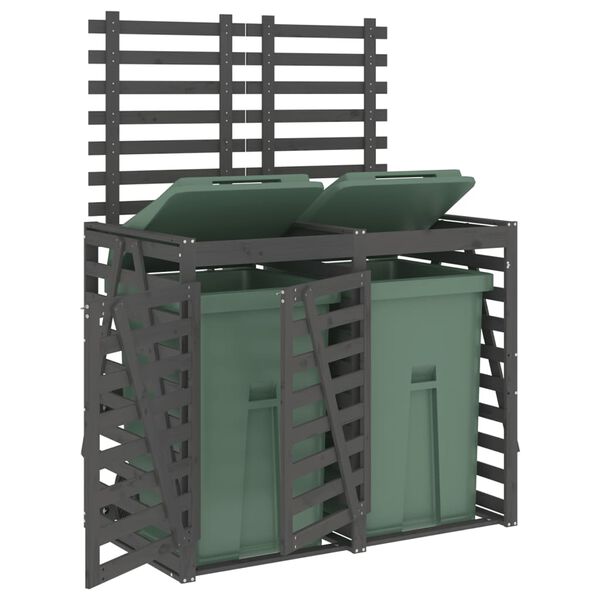 vidaXL 2 atkritumu tvertņu nojume, pelēka, priedes masīvkoks