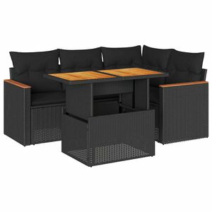 vidaXL 5-daļīgs dārza dīvānu komplekts, matrači, melna PE rotangpalma