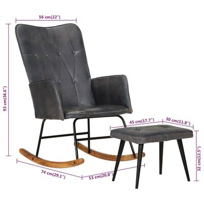 vidaXL šūpuļkrēsls ar kāju balstu, pelēka dabīgā āda