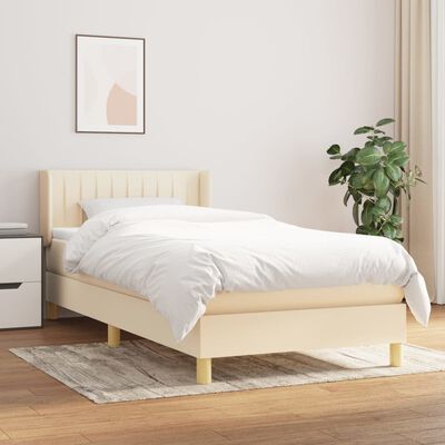 vidaXL atsperu gultas rāmis ar matraci, krēmkrāsas, 100x200 cm, audums