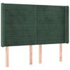 vidaXL gultas galvgalis ar LED, 147x16x118/128 cm, tum&scaron;i zaļ&scaron; samts