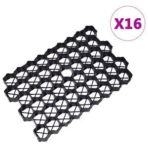 vidaXL zāliena režģi, 16 gab., 60x40x3 cm, melna plastmasa