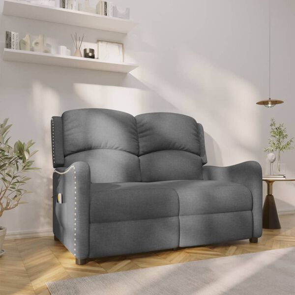 vidaXL divvietīgs masāžas krēsls, atgāžams, gai&scaron;i pelēks audums