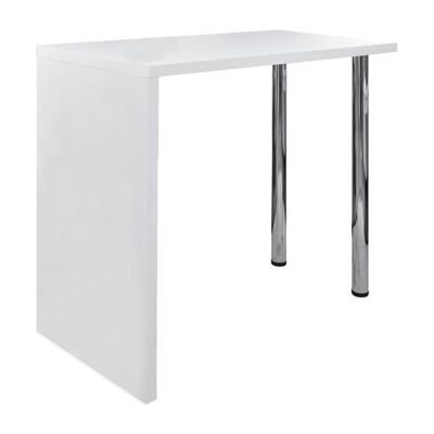 vidaXL bāra galds ar 2 tērauda kājām, spīdīgs, balts MDF
