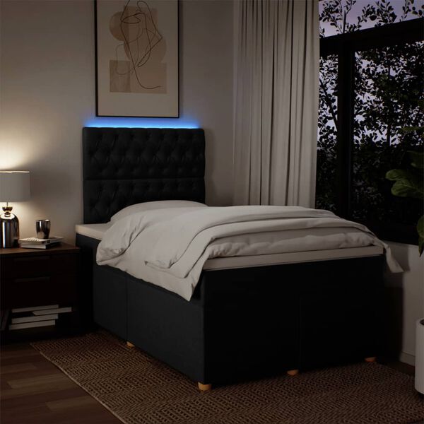 vidaXL atsperu gulta ar matraci, melns audums, 120x190 cm