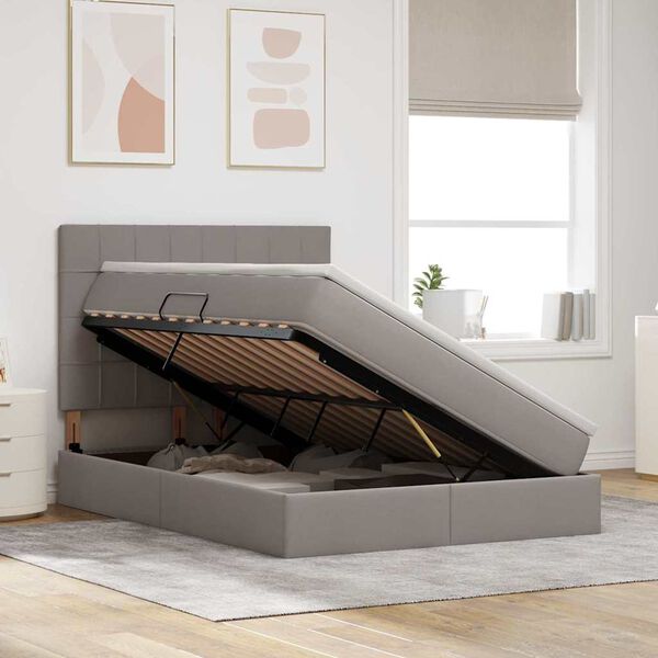 vidaXL Gulta ar uzglabā&scaron;anas vietu un LED Pelēkbrūna 140 x 190 cm
