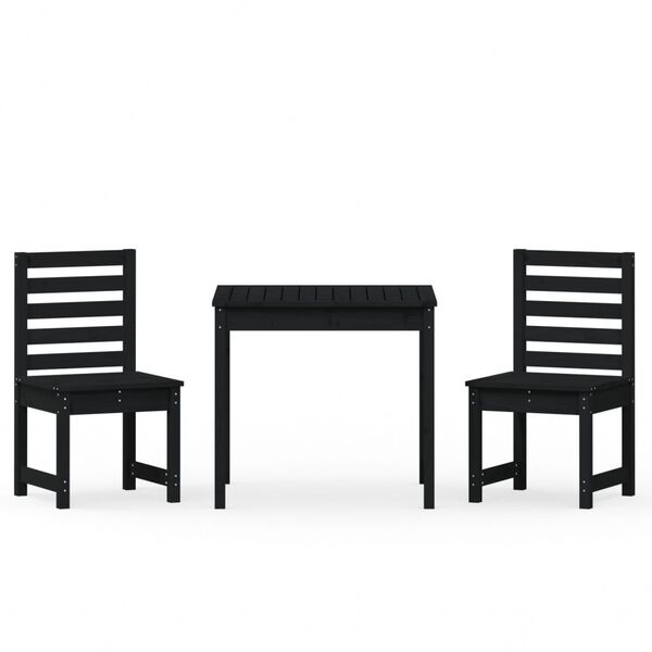 vidaXL 3-daļīgs dārza bistro mēbeļu komplekts, priedes masīvkoks,melns