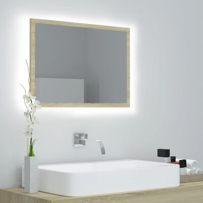 vidaXL vannasistabas spogulis, LED, ozolkoka krāsā, 60x8,5x37, akrils