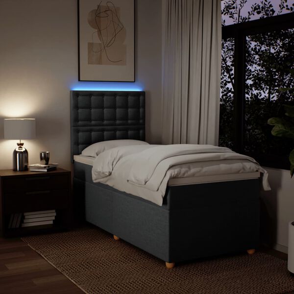 vidaXL atsperu gulta ar matraci, tum&scaron;i pelēka, 90x190 cm, audums