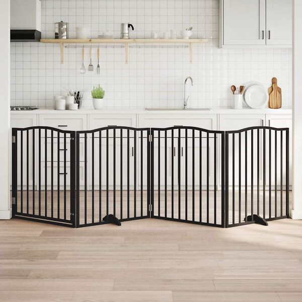 vidaXL suņu vārti ar durvīm, salokāmi, 4 paneļi, 320 cm, papeles koks