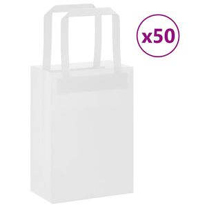 vidaXL papīra maisiņi 50 gab. ar rokturiem, balti, 15x8x21 cm
