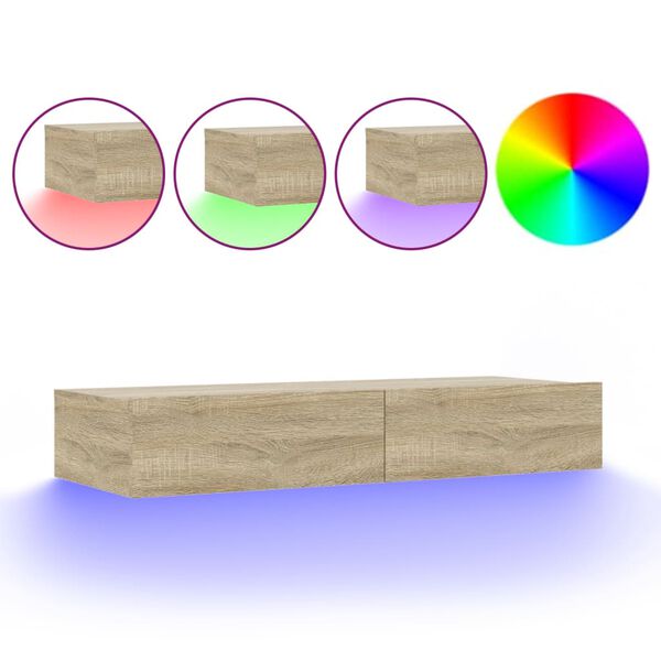 vidaXL TV skapītis ar LED apgaismojumu, ozolkoka krāsa, 90x35x15,5 cm