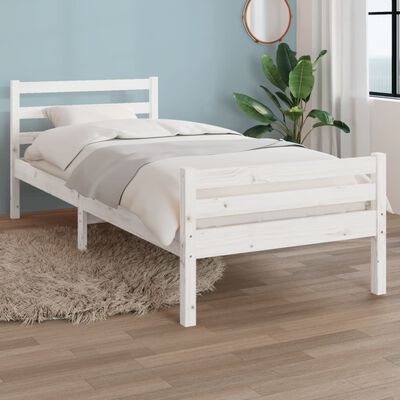 vidaXL gultas rāmis, balts, masīvkoks, 90x200 cm