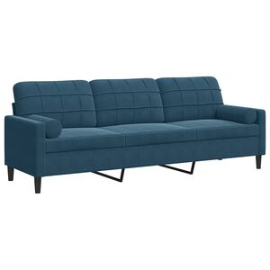 vidaXL trīsvietīgs dīvāns ar spilveniem, zils, 210 cm, samts