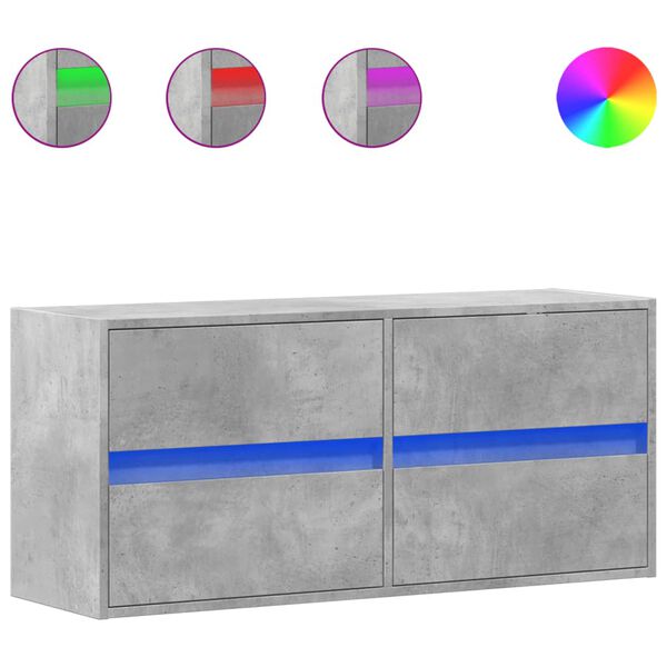 vidaXL TV sienas skapītis ar LED lampiņām, betona pelēks, 100x31x45 cm