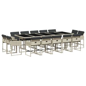 vidaXL 15-daļīgs dārza mēbeļu komplekts ar matračiem, gai&scaron;i pelēka PE