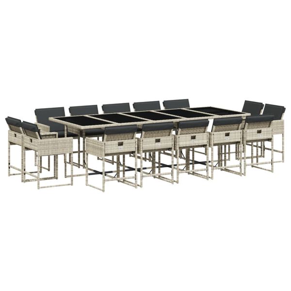 vidaXL 15-daļīgs dārza mēbeļu komplekts ar matračiem, gai&scaron;i pelēka PE