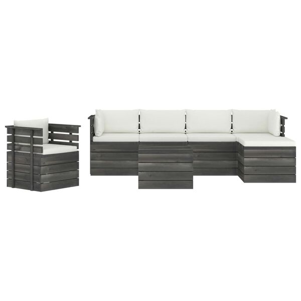 vidaXL 7-daļīgs dārza pale&scaron;u mēbeļu komplekts ar matračiem, priede