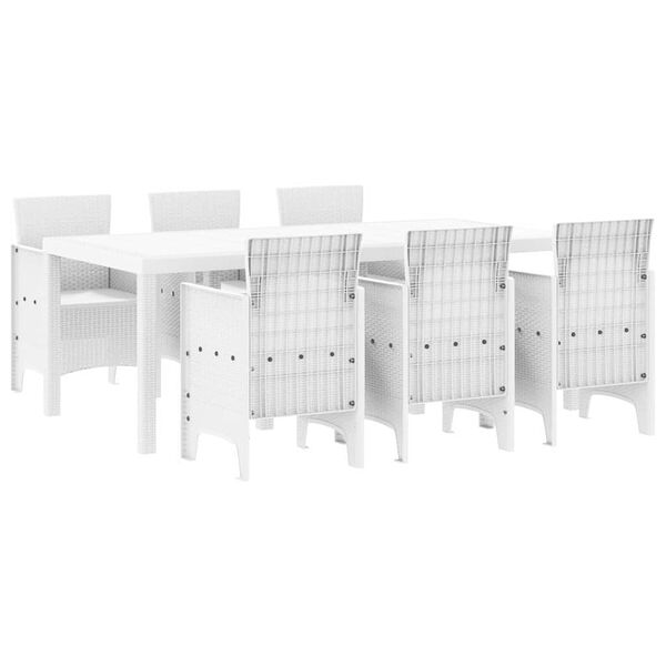 vidaXL Dārza ēdamgalds 7 pcs Balts Polt rattan