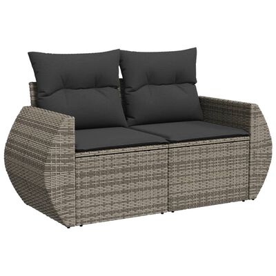 vidaXL 6-daļīgs dārza dīvāna komplekts ar matračiem, pelēks PE pinums
