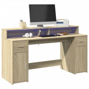 vidaXL rakstāmgalds, LED, ozola krāsa, 160x55x91 cm, inženierijas koks