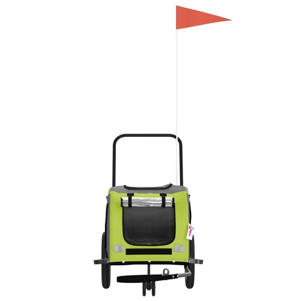 vidaXL mājdzīvnieku velo piekabe, zaļa ar melnu, audums un dzelzs