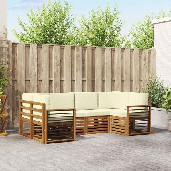 vidaXL Dīvāna komplekti 6 pcs Dabisks un krējuma Cietā akācijas koks