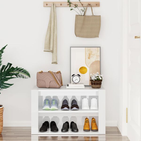 vidaXL apavu plaukts, spīdīgi balts, 75x35x45 cm, inženierijas koks