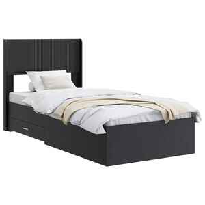 vidaXL Gultas rāmja ar uzglabā&scaron;anu un atzveltni Melns 75 x 190 cm