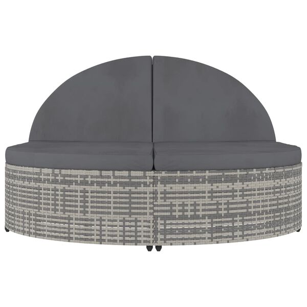 vidaXL divvietīgs sauļo&scaron;anās zvilnis, matrači, pelēka PE rotangpalma