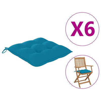 vidaXL dārza krēslu spilveni, 6 gab., gaiši zili, 40x40x7 cm, audums