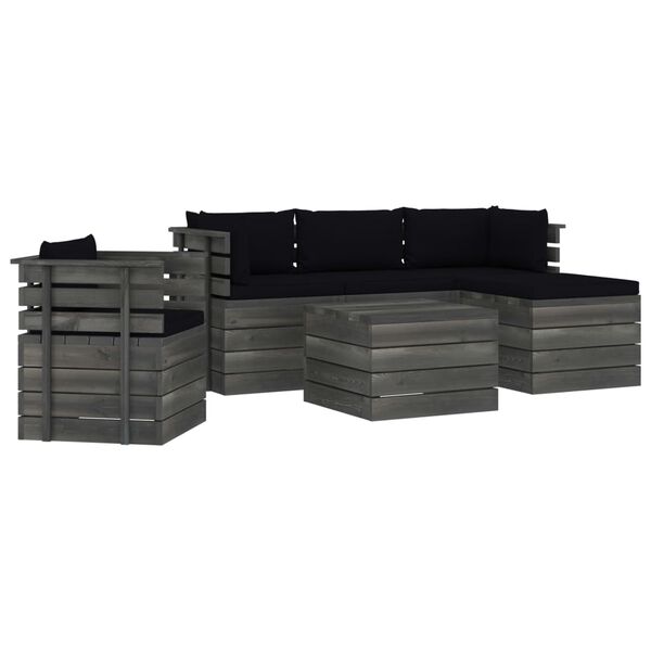 vidaXL 6-daļīgs dārza pale&scaron;u mēbeļu komplekts ar matračiem, priede