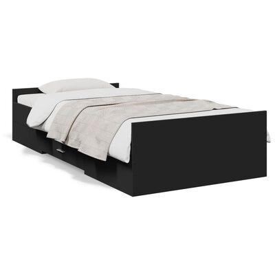 vidaXL gultas rāmis ar atvilktnēm, melns, 90x200 cm, inženierijas koks