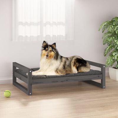 vidaXL suņu gulta, pelēka, 95,5x65,5x28 cm, priedes masīvkoks