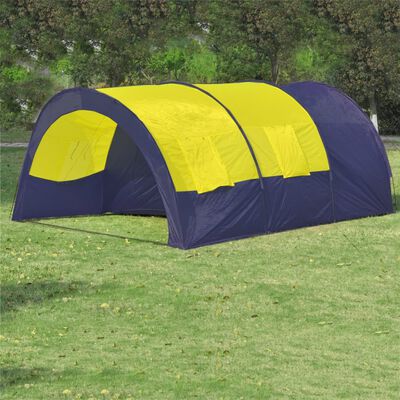 vidaXL sešvietīga telts, zila un dzeltena, audums