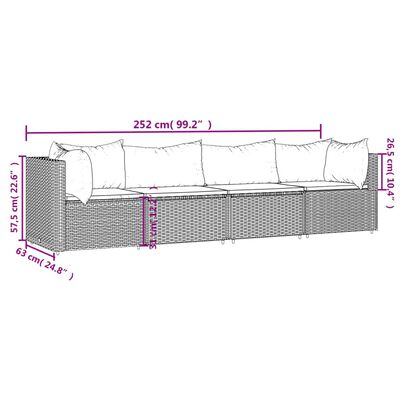 vidaXL 4-daļīgs dārza atpūtas mēbeļu komplekts ar matračiem, melns PE