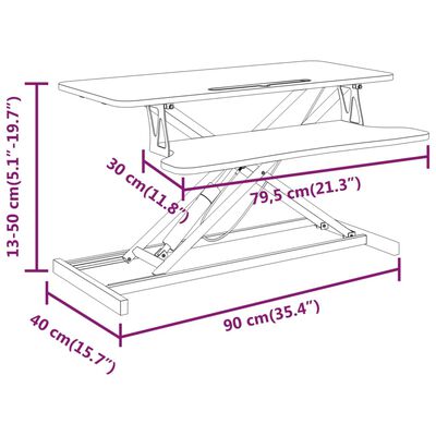 vidaXL datora galds, regulējams, 90x40x(13-50) cm, tērauds un koks