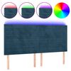 vidaXL gultas galvgalis ar LED, 160x5x118/128 cm, tum&scaron;i zils samts