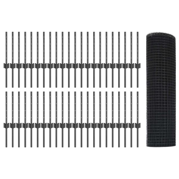 vidaXL Žogs ar stabu Pelēka 0,4 x 100 m Tērauds un PVC