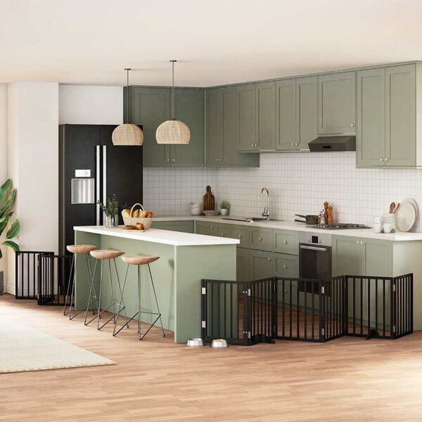 vidaXL suņu vārti ar durvīm, salokāmi, 9 paneļi, 450 cm, papeles koks