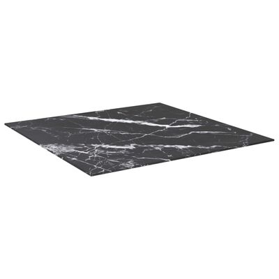 vidaXL galda virsma, melna, 80x80 cm, 6 mm, stikls ar marmora dizainu