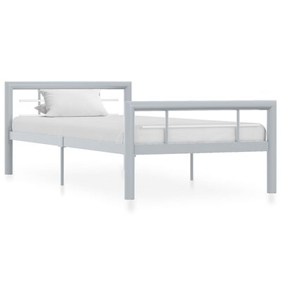 vidaXL gultas rāmis, pelēks ar baltu, metāls, 90x200 cm